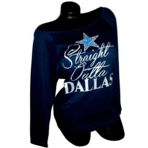 Straight Outta of Dallas Navy Scoop Neck Rawedge Lt. Wt.Jersey** XL **